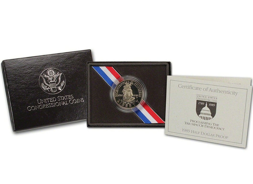 1989-S Congress Bicentennial Commemorative Half Dollar GEM Proof (BU) W/Box& COA