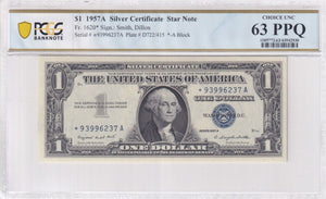 Star Note-One Dollar 1957 A Silver Certificate Currency PCGS GEM UNC 63PPQ