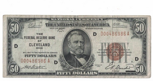 Series -1929 $50 National Currency Cleveland, OH Brown Seal Note Fr# 1870  (VG)-Rare