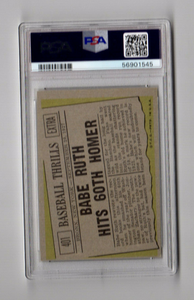 Original 1961 TOPPS #401 Babe Ruth Hits 60 Homer PSA 4