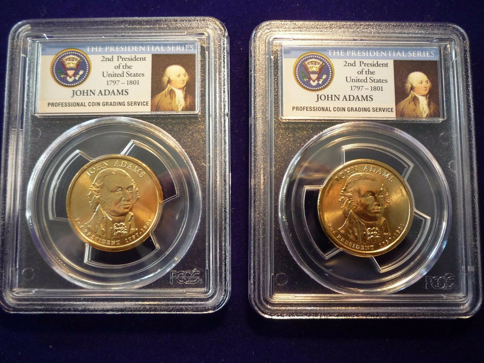 (1) 2007-P,D  PCGS MS65 PRESIDENT JOHN ADAMS FIRST DAY OF ISSUE-POSITION-A,B