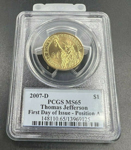 2007-P,D PCGS MS66 Thomas Jefferson Dollar 3rd President First Day of Issue Position A,B