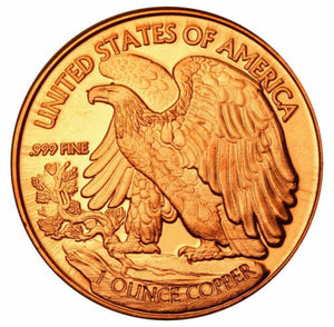 1 Oz. .999 Copper Shield Coins Rounds Bullion Walking Liberty Design with Airtite Holder -GEM BU