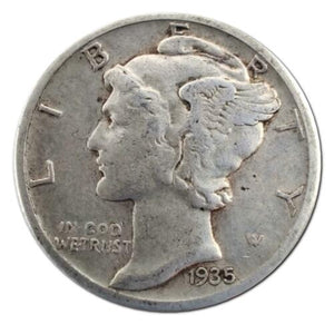 (1) 1916-1945 Liberty Mercury 90% Silver Dime US Mint Coin Full Date ,Full Rim (VG/VF) -Rare